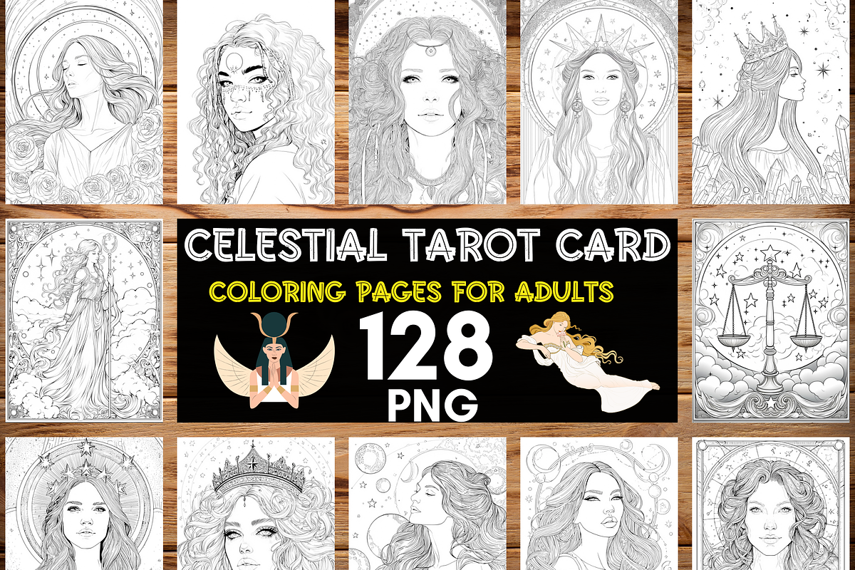 Celestial Tarot Card Coloring Pages, a Print Template by LA Design (Photo 1 of 10)