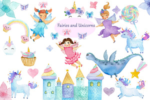 Watercolor Fairies and Unicorns