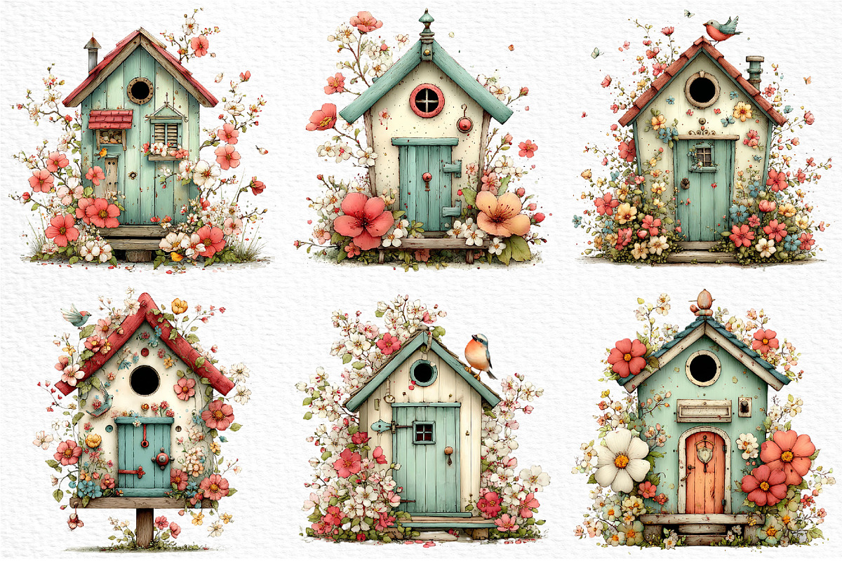 Whimsical Spring Birdhouse Clipart, an Illustration by Craft Nest (Photo 5 of 11)