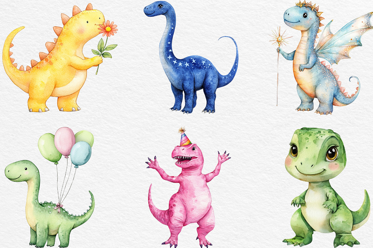 Cute Dinosaur Clipart, an Illustration by Black Bird Studio (Photo 5 of 6)