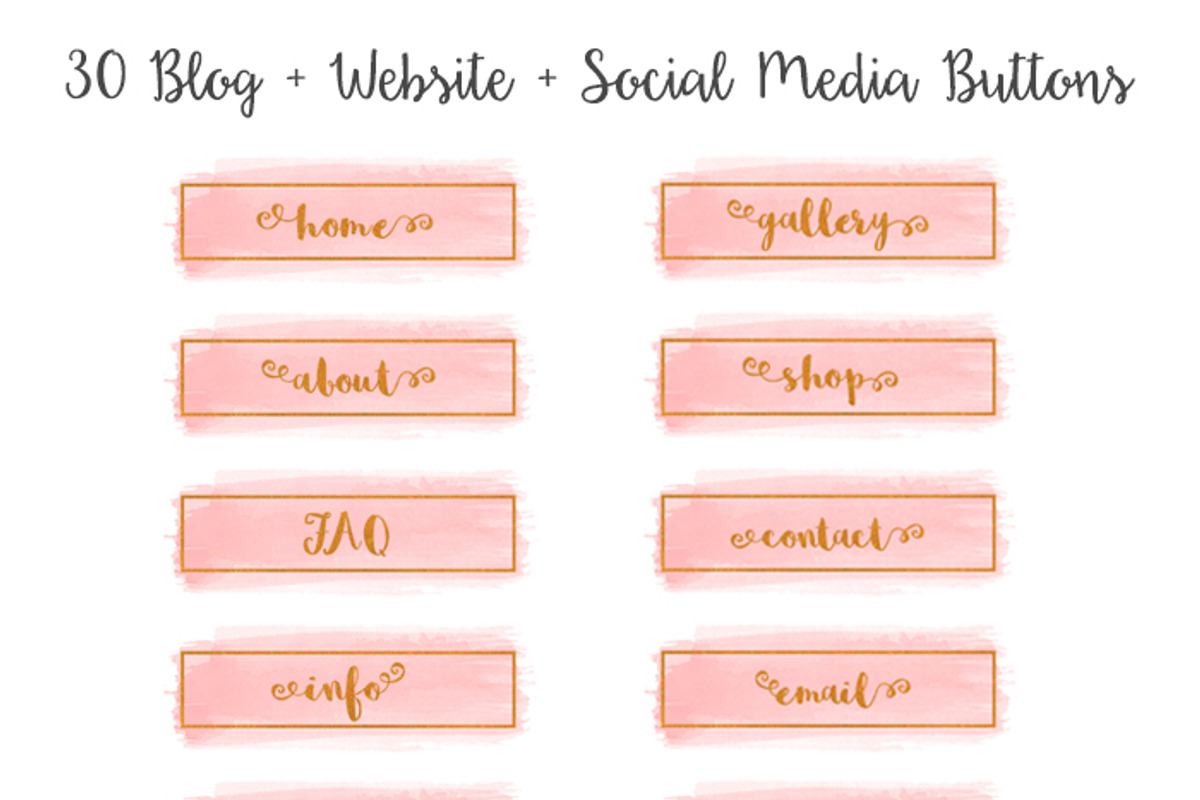 Pink Watercolor Blog Button Set, a Templates & Theme by Minty Fox Designs 