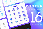 Winter | 16 Thin Line Icons Set, an Outline Icon by Alex Blogoodf (Thumbnail 1 of 9)