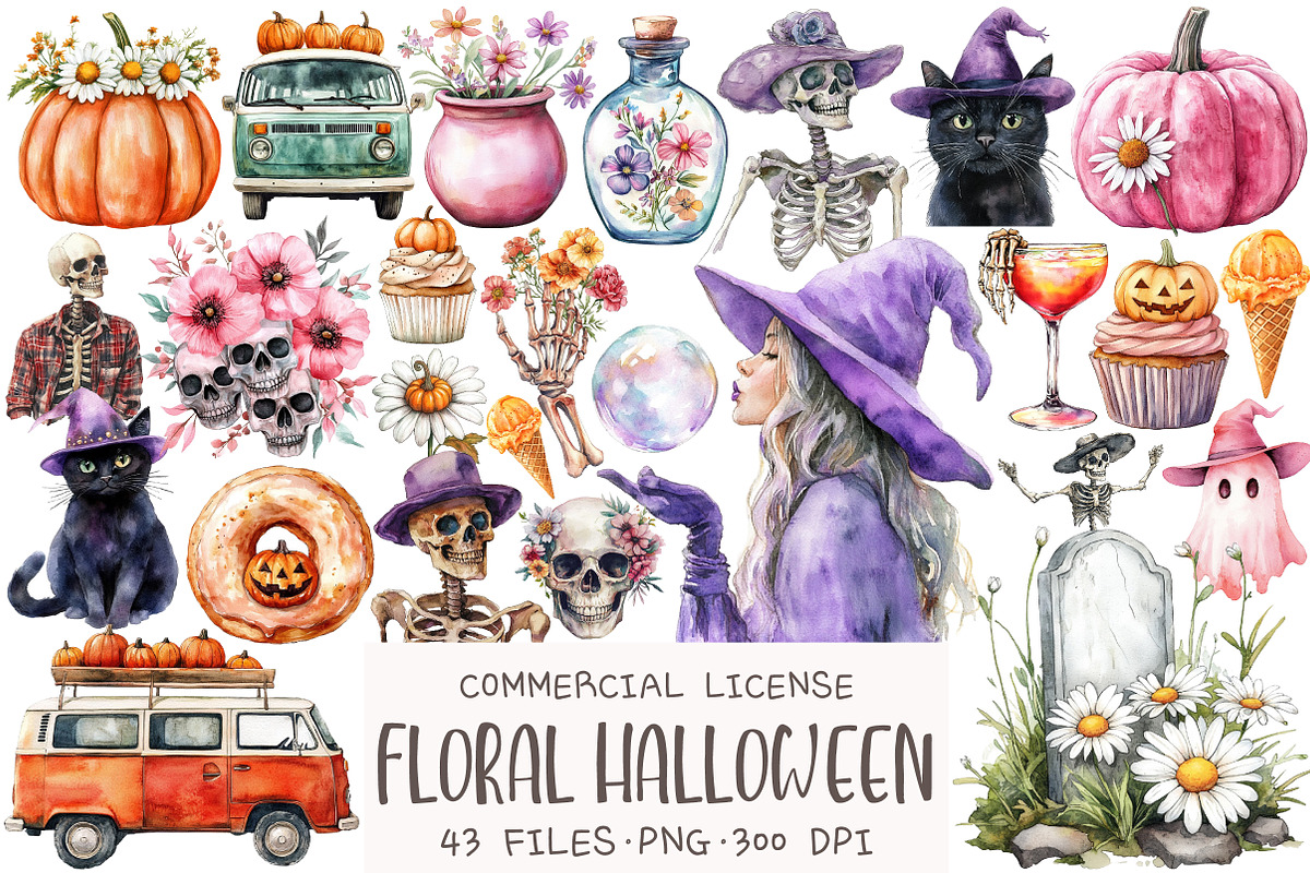 Floral Halloween Clipart, an Illustration by OK Design (Photo 1 of 5)