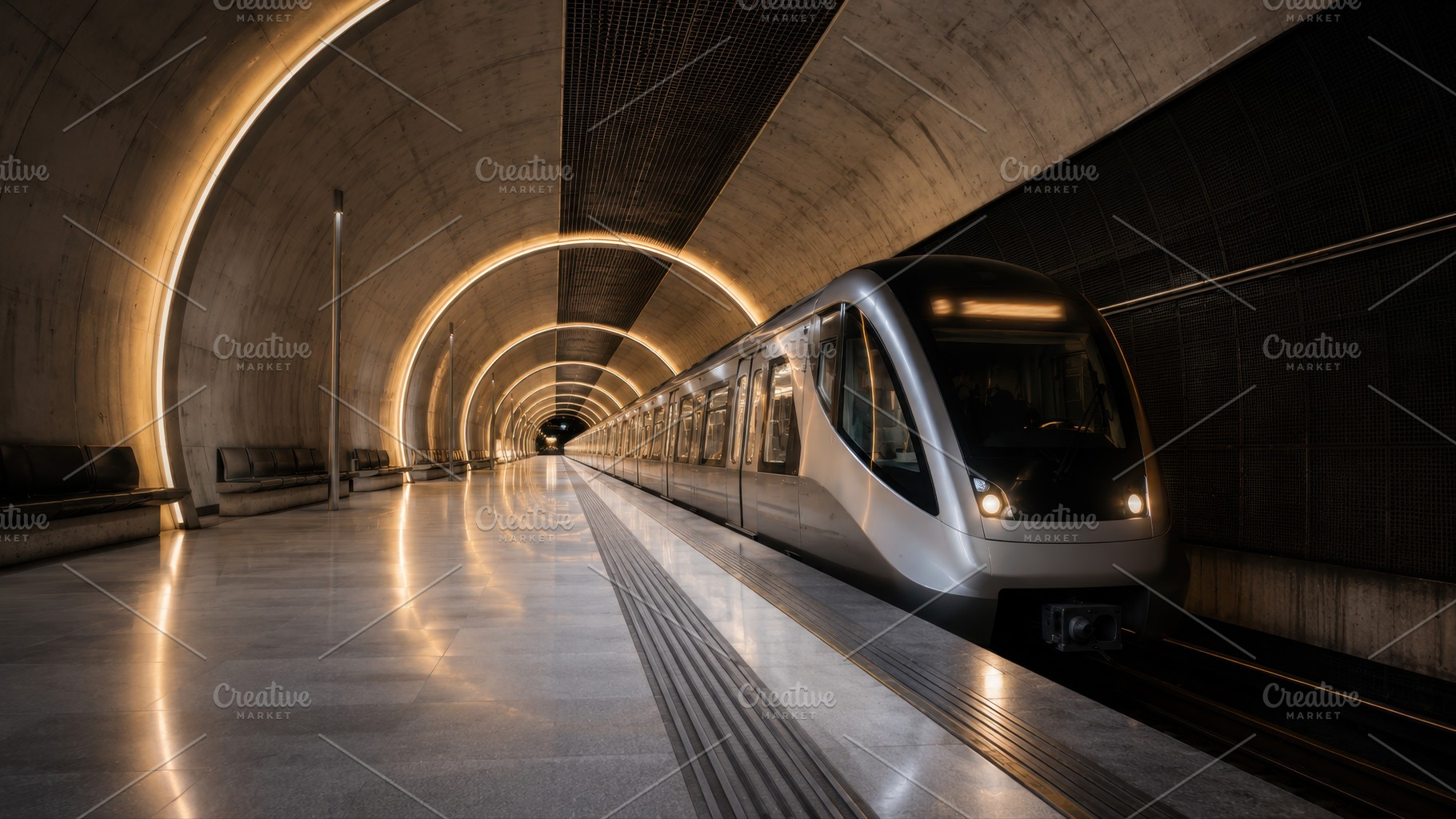 Train at modern subway stop, a Photo by Beautiful things
