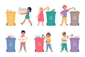 Funny boys and girls sort garbage, an Object Illustration by YummyBuum