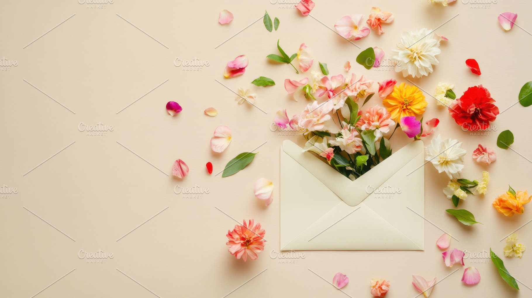 Flowers and an envelope, a Photo by Beautiful things