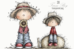 Whimsical Farm Boy Clipart, a Person Illustration by Designking