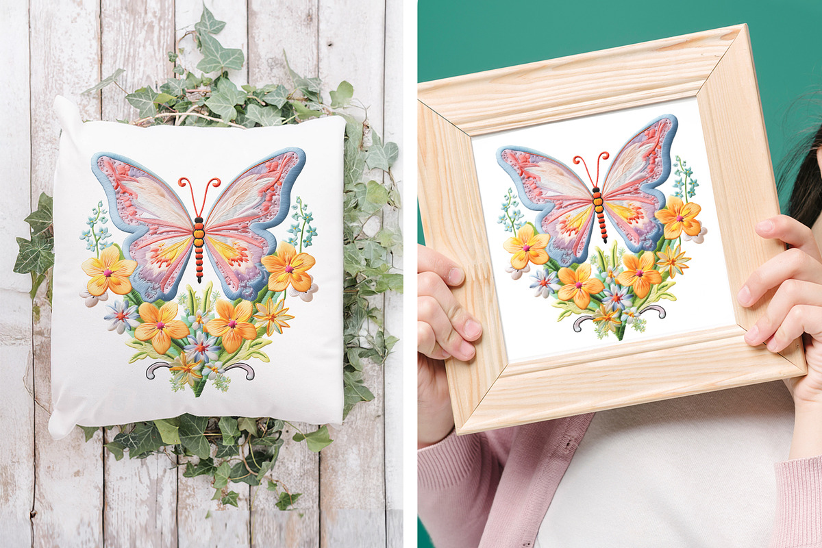 Embroidery Butterfly & Flowers PNG, an Object Graphic by V Design Creator (Photo 6 of 7)