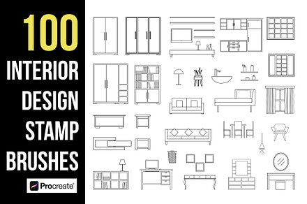 100 Interior Design Stamps Procreate