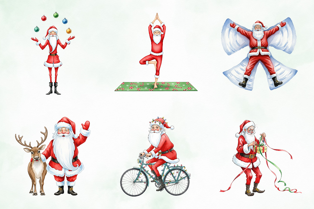 Watercolor Funny Skinny Santa Bundle, an Illustration by Creative Art (Photo 3 of 10)