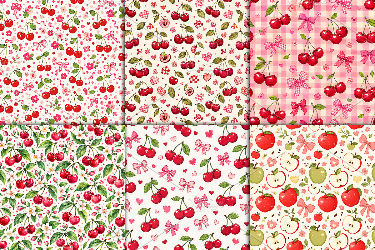 Cute Cherry Apple Fruit Pattern, a Pattern Graphic by Artonix (Photo 5 of 7)