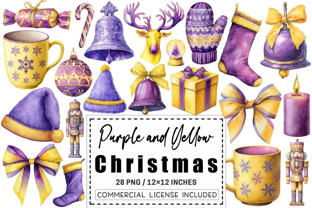 Purple and Yellow Christmas, a Graphic by CitraGraphics (Photo 1 of 4)