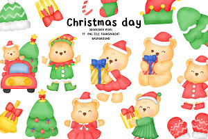 Cute Christmas Bear Clipart PNG Set, an Animal Illustration by Nattapohncha