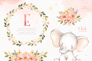 Lovely Pink Elephants Watercolor Set