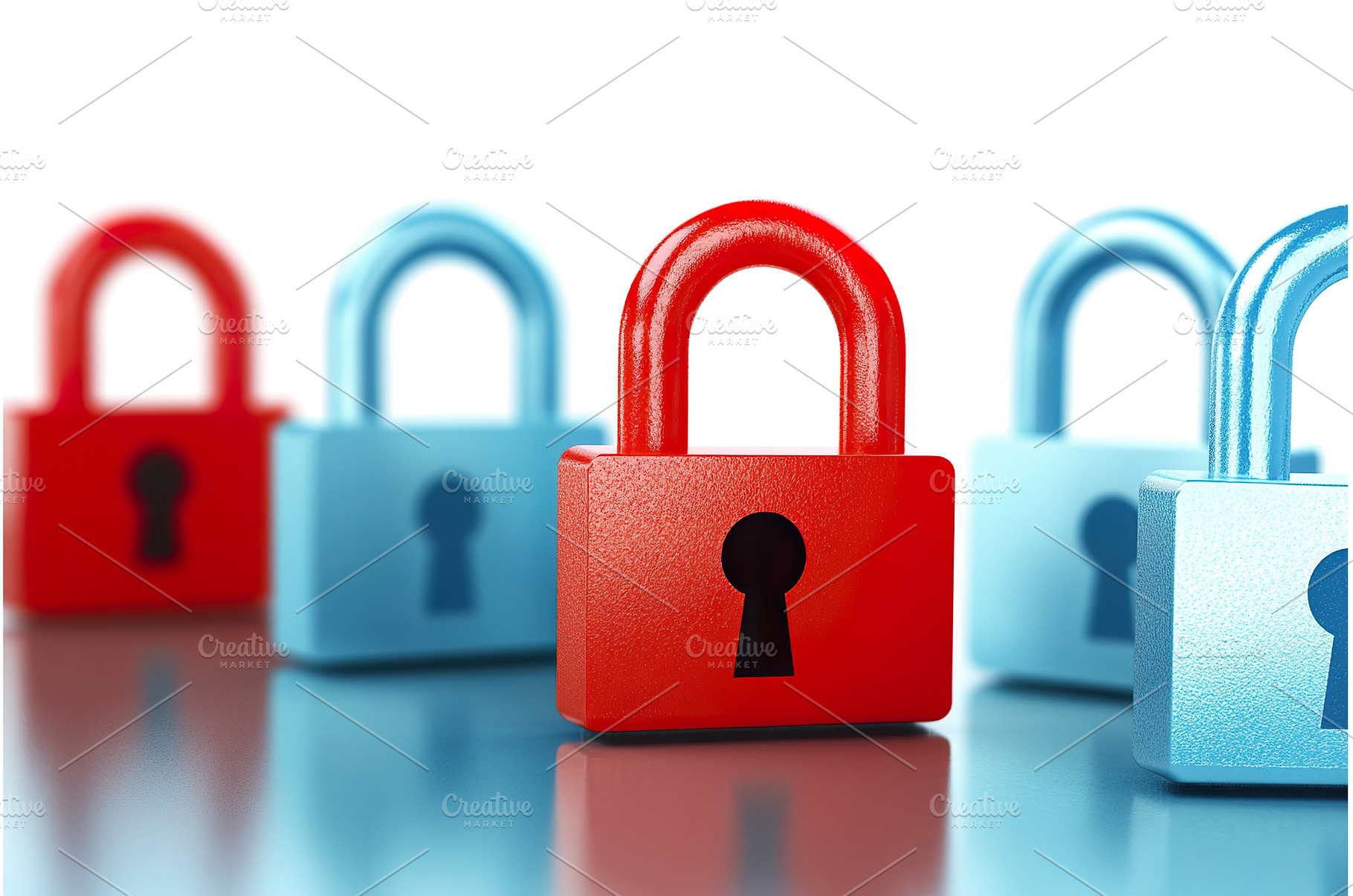Red padlock security standing out, a Technology Photo by Lermont51