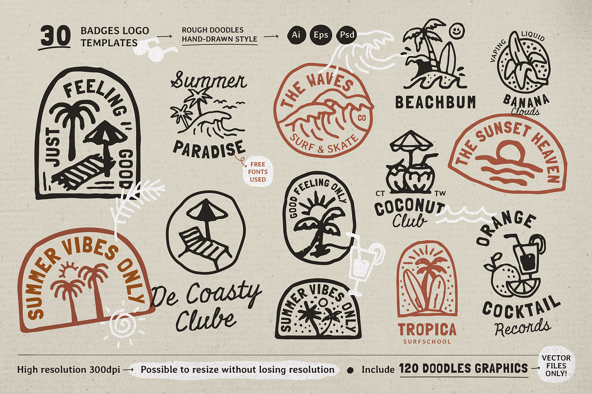 Summer Badges Logo With Doodles, a Branding & Logo Template by Dordar.Lab (Photo 1 of 10)