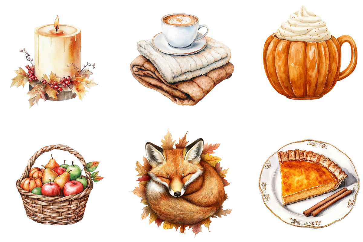 Cozy Autumn Clipart Cozy Fall Clipar, an Illustration by cherrydesign (Photo 2 of 3)