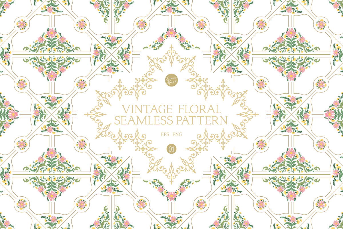 Vintage Floral Pattern 1 Flower Tile, a Pattern Graphic by Euonia Meraki (Photo 1 of 18)