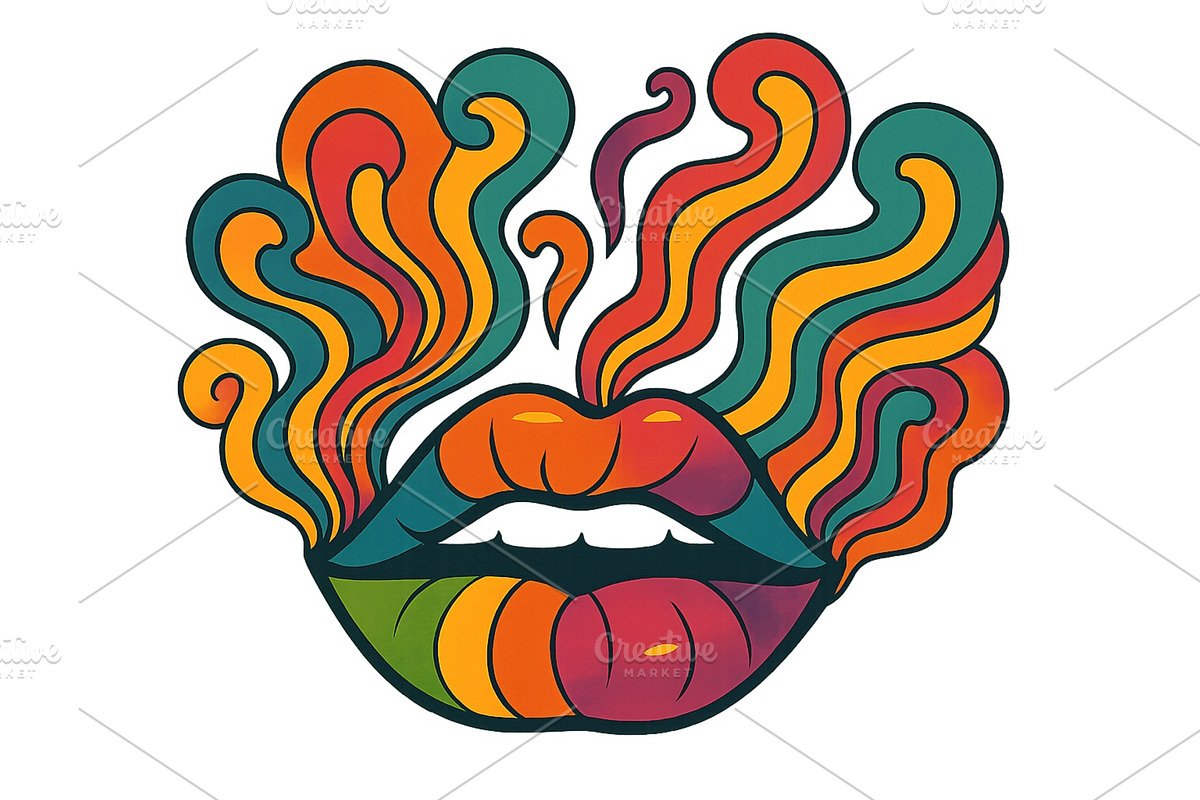 Colorful lips with vibrant swirls of, an Illustration by ZinetroN