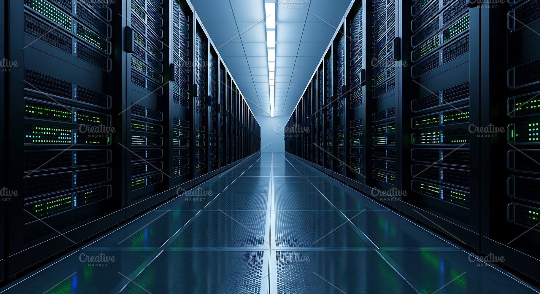 A long corridor in a data center wit, a Technology Photo by Artonix