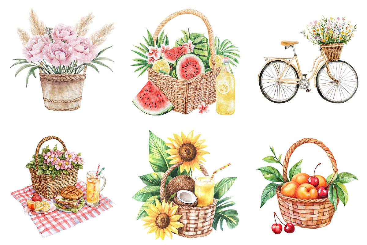 Summer Basket Sublimation Clipart, a Seasonal Illustration by DreamArtGraphic (Photo 2 of 4)
