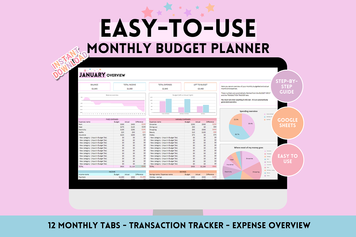 Budget Spreadsheet + Expense Tracker, a Templates & Theme by SunshineStudioBoutique (Photo 1 of 9)