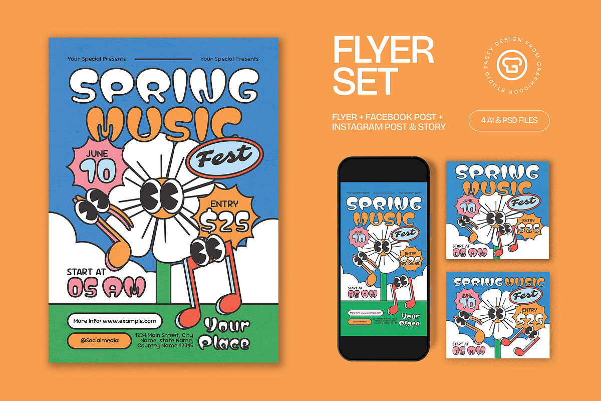 Blue Quirky Spring Music Flyer Set, a Flyer Template by graphicook (Photo 1 of 3)