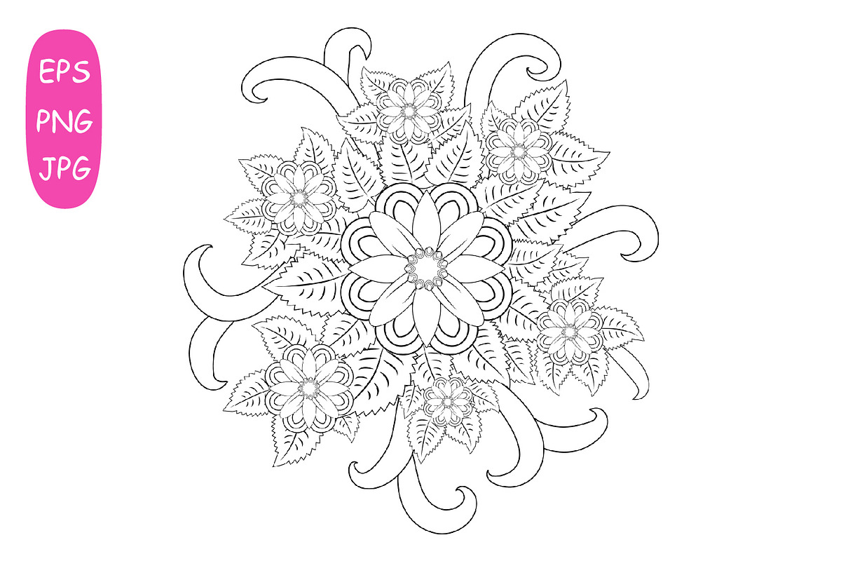 Flower Mandala: 5 Adult Coloring 2, a Poster Template by Michiru13 (Photo 5 of 6)