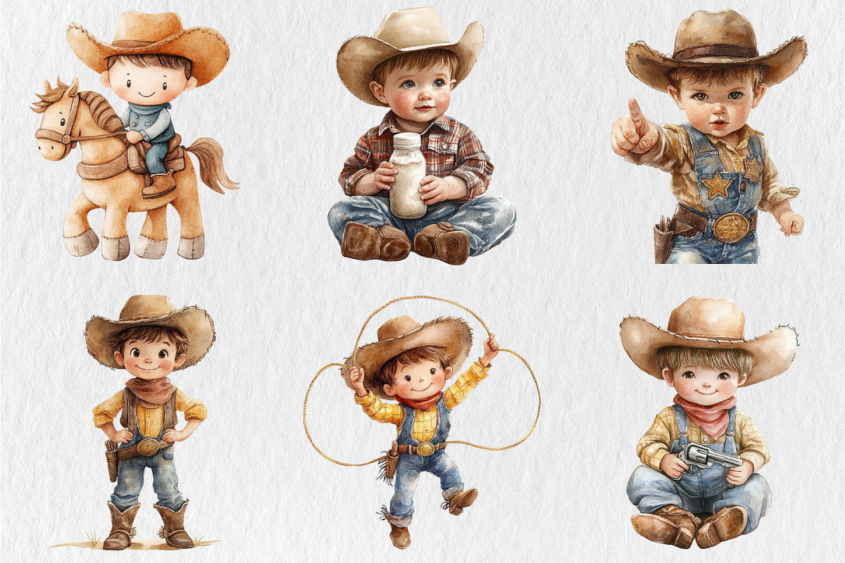 Little Cowboy Watercolor Clipart, an Illustration by Rose Art (Photo 3 of 4)