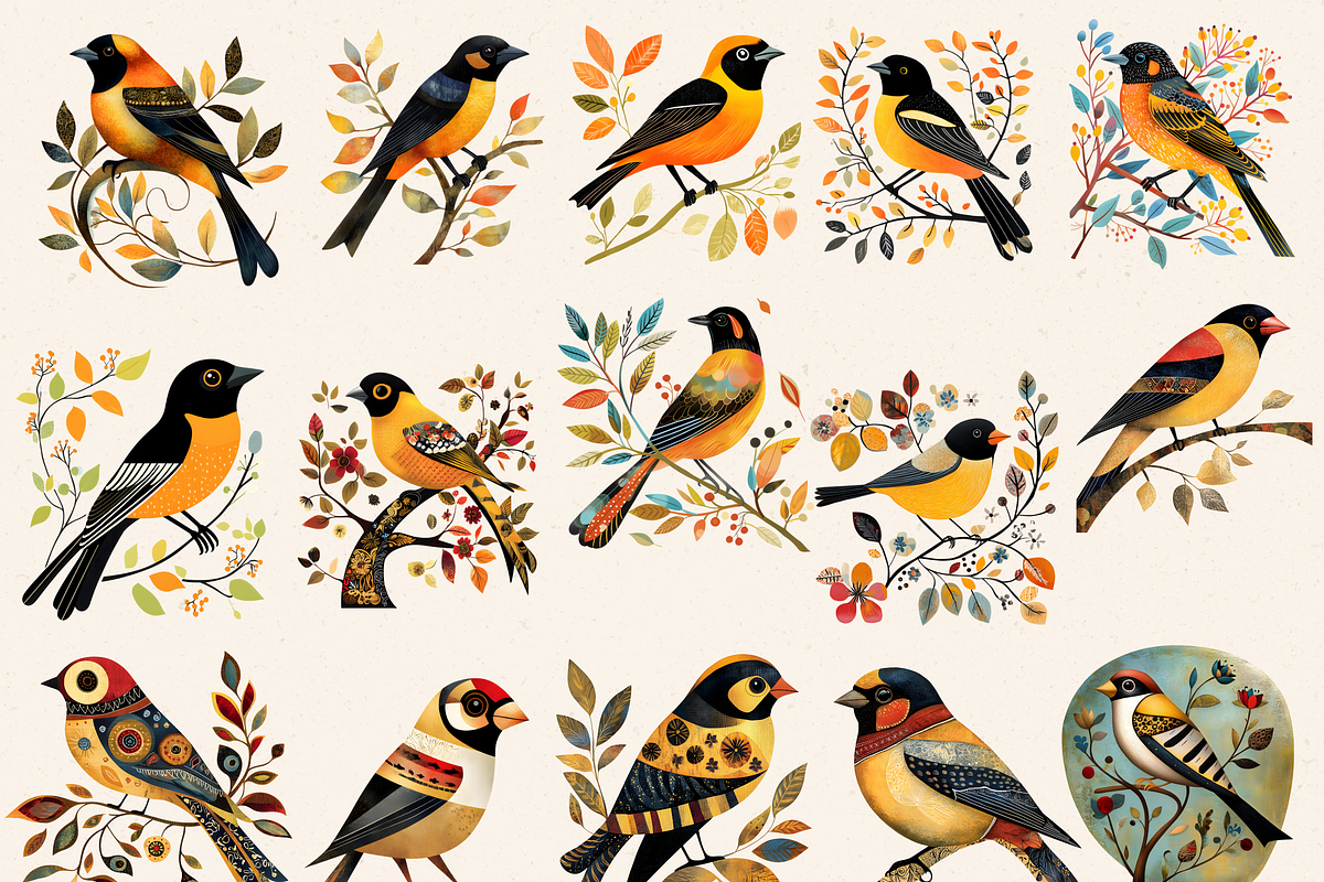NORTH AMERICA FOLK ART BIRDS CLIPART, an Animal Illustration by Daring Digies (Photo 5 of 10)