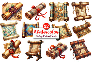 Vintage Medieval Scroll Clipart, a Graphic by CitraGraphics