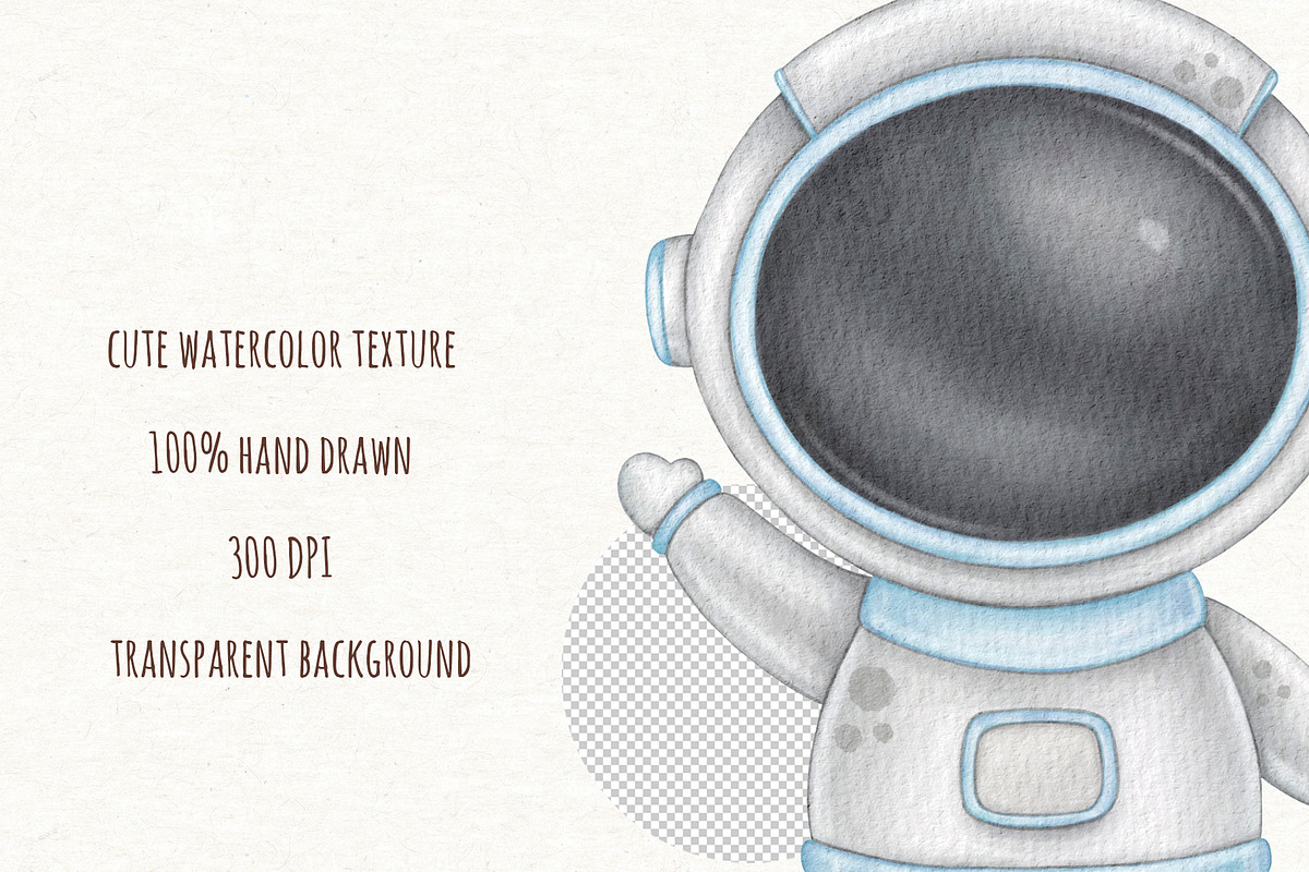 Astronaut & Space Watercolor Clipart, an Illustration by ekossa_art (Photo 4 of 6)