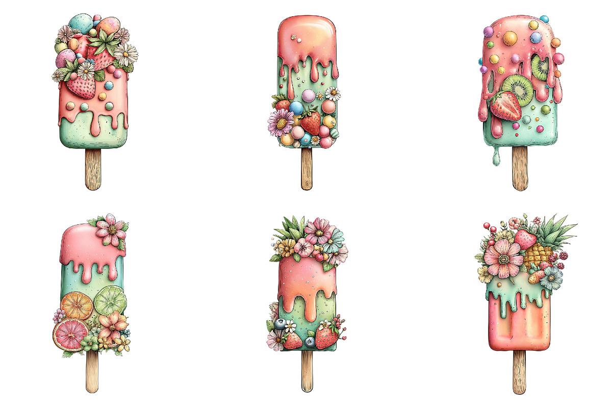 Watercolor Ice-Cream Clipart, an Illustration by GatewayDesign (Photo 2 of 6)