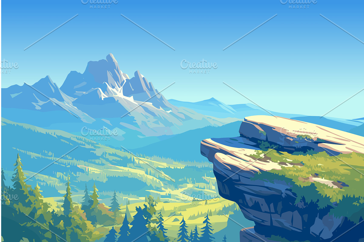 Cartoon rock ledge against the, an Illustration by LadadikArt