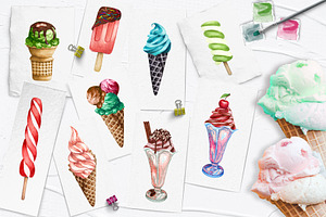 Ice Cream Watercolor Clipart