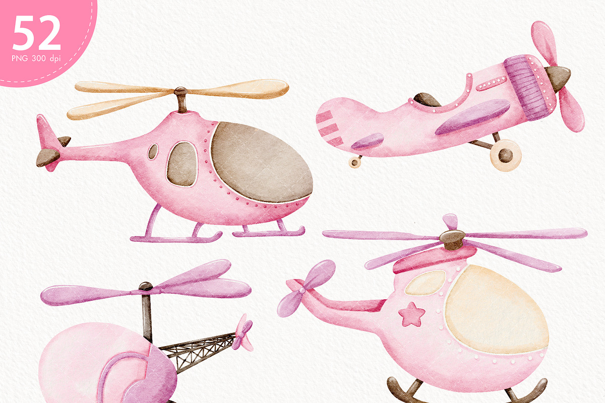 Watercolor Air Transport Clipart, a Transportation Illustration by TitaLivingArt (Photo 2 of 10)