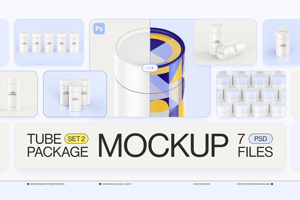 Paper Tube Package Mockup Set 2, a Cups & Container Mockup by Samolevsky (Photo 17 of 17)