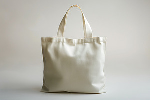 A stylish, empty beige tote bag with two sturdy handles, perfect for everyday u, a Business Photo by ImageMir