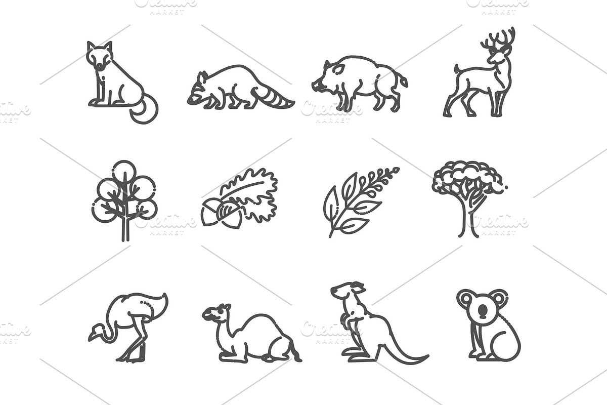 Animal Icons. Vector Outline Set, an Animal Illustration by Tettygreen (Photo 2 of 3)