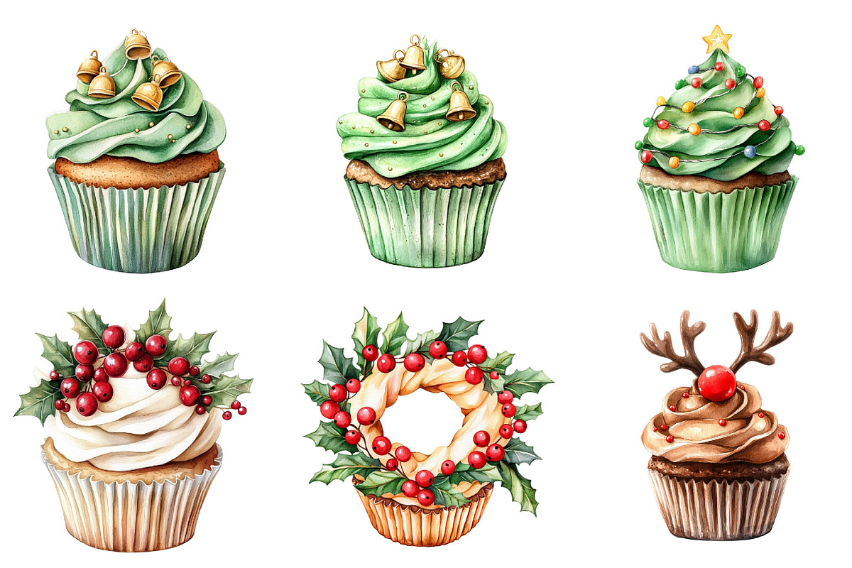 Christmas Cupcake Sublimation Clipar, an Illustration by DreamArtGraphic (Photo 4 of 5)