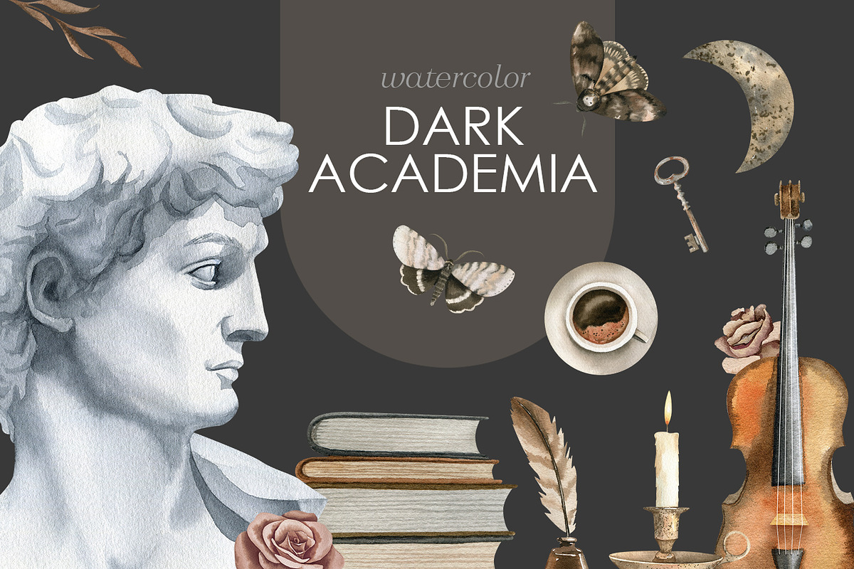 Dark Academia watercolor clipart set, an Education Illustration by Color Hugs Art (Photo 1 of 10)