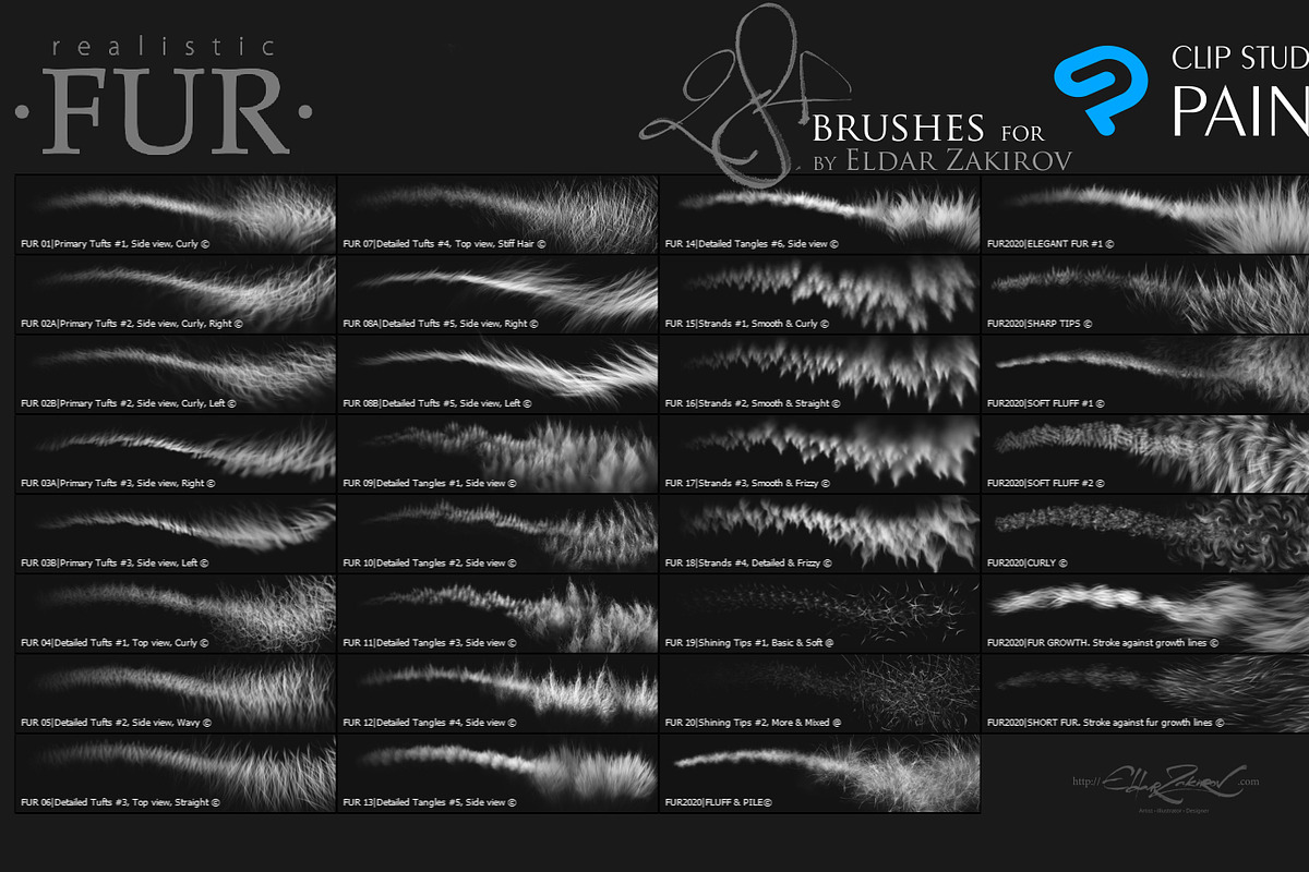 28 Realistic FUR Clip Studio Brushes, a Brush Add-On by Eldar Zakirov's (Photo 2 of 8)
