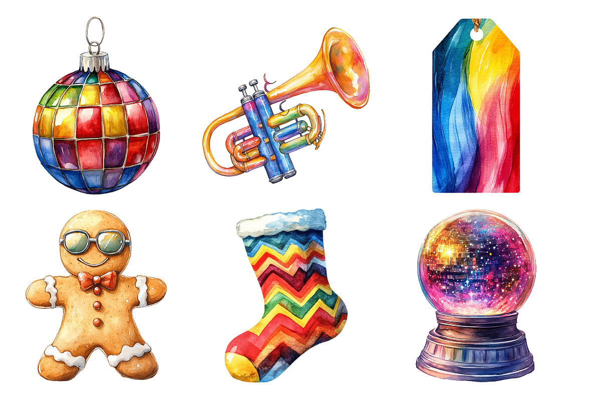 Watercolor Funky Christmas Clipart, an Illustration by Daily.Designs (Photo 4 of 5)