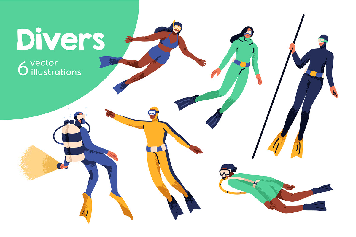 Divers set. Underwater scuba diving, a Person Illustration by Good Studio (Photo 1 of 5)