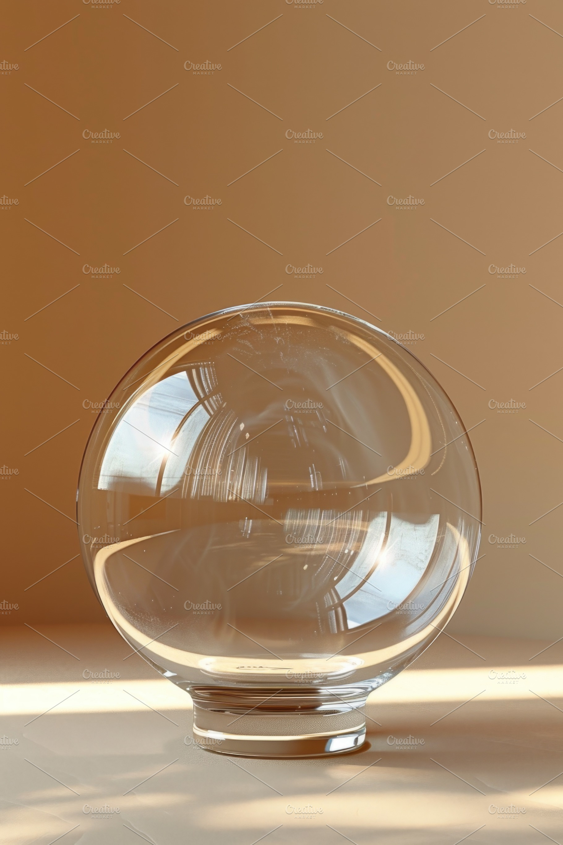 Transparent glass sphere with warm light reflections on minimal, an Abstract Photo by José Manuel Gelpi