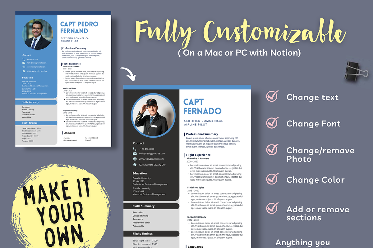 Airline Pilot Resume Template canva, a Resume Template by Climbwithelevator (Photo 5 of 7)
