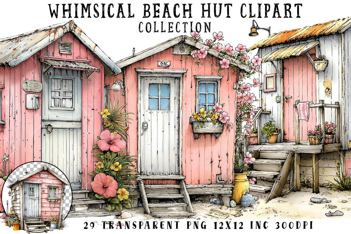 Whimsical Beach Hut Clipart, an Illustration by OK Design (Photo 1 of 6)