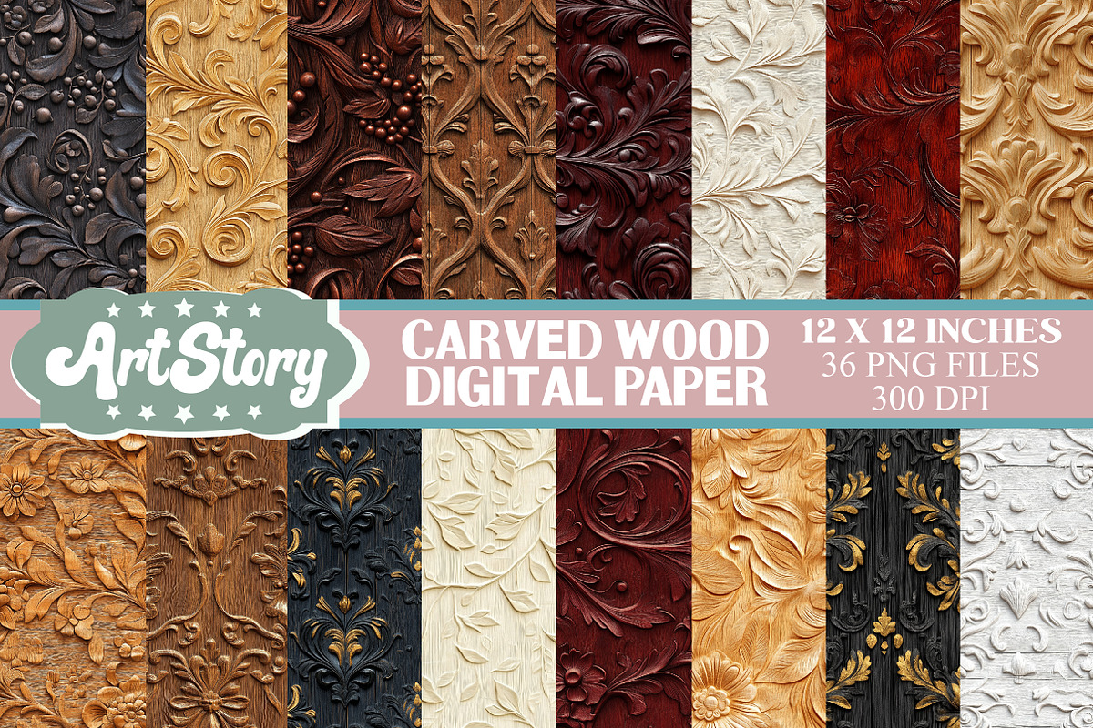 Carved Wood Digital Paper, a Texture Graphic by designcity5 (Photo 1 of 5)