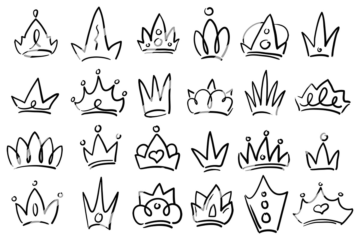 Doodle Crown, Black + Golden Clipart, an Icon by RabbitAndPencil (Photo 2 of 5)