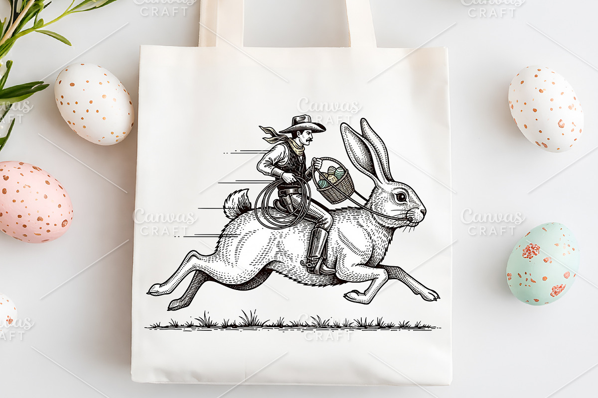 Cowboy Riding Easter Bunny PNG, an Illustration by Canvas Craft (Photo 5 of 6)